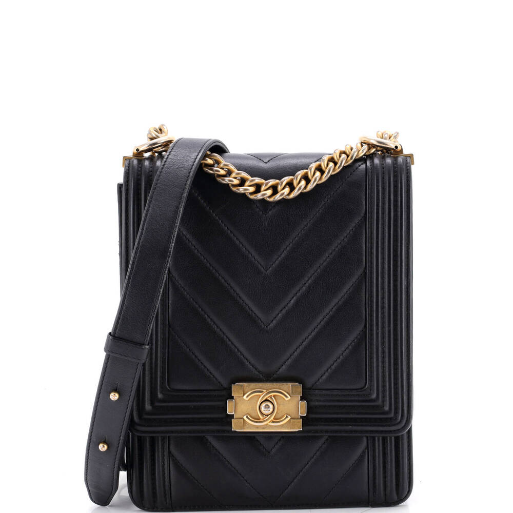 Chanel Small North South Boy Flap Bag Chevron Lambskin